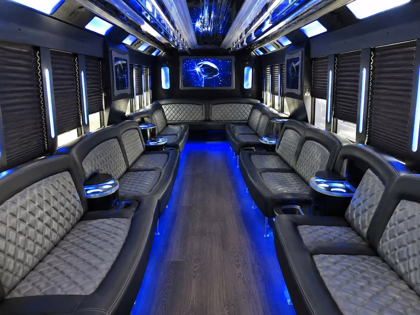 rather than splitting up your bridal party keep everyone together with a sandy bridal party bus